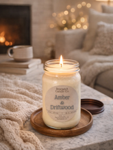 Load image into Gallery viewer, AMBER &amp; DRIFTWOOD Soy Candle in Mason Jar Unique Gift