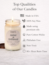 Load image into Gallery viewer, AMBER &amp; DRIFTWOOD Soy Candle in Mason Jar Unique Gift