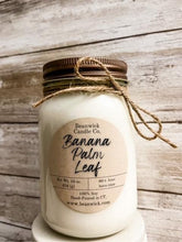 Load image into Gallery viewer, Soy Candle Mason Jar | 16 Oz Hand Poured Banana Palm Leaf Scented Candle