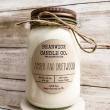 Load image into Gallery viewer, AMBER &amp; DRIFTWOOD Soy Candle in Mason Jar Unique Gift