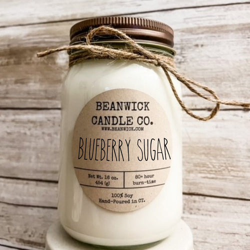 BLUEBERRY SUGAR Soy Candle in Mason Jar Unique Gift