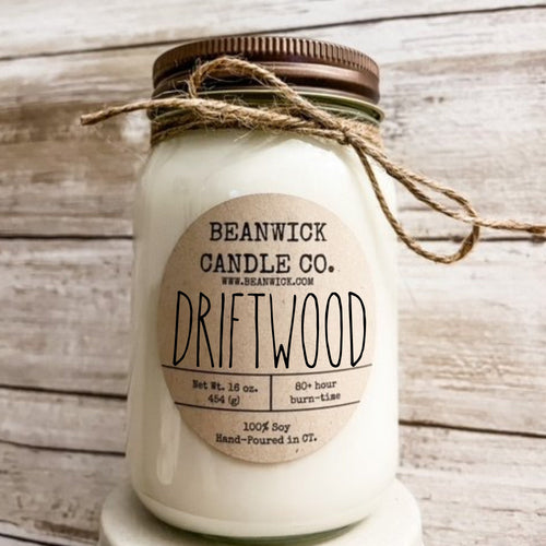 DRIFTWOOD Soy Candle in Mason Jar Unique Gift