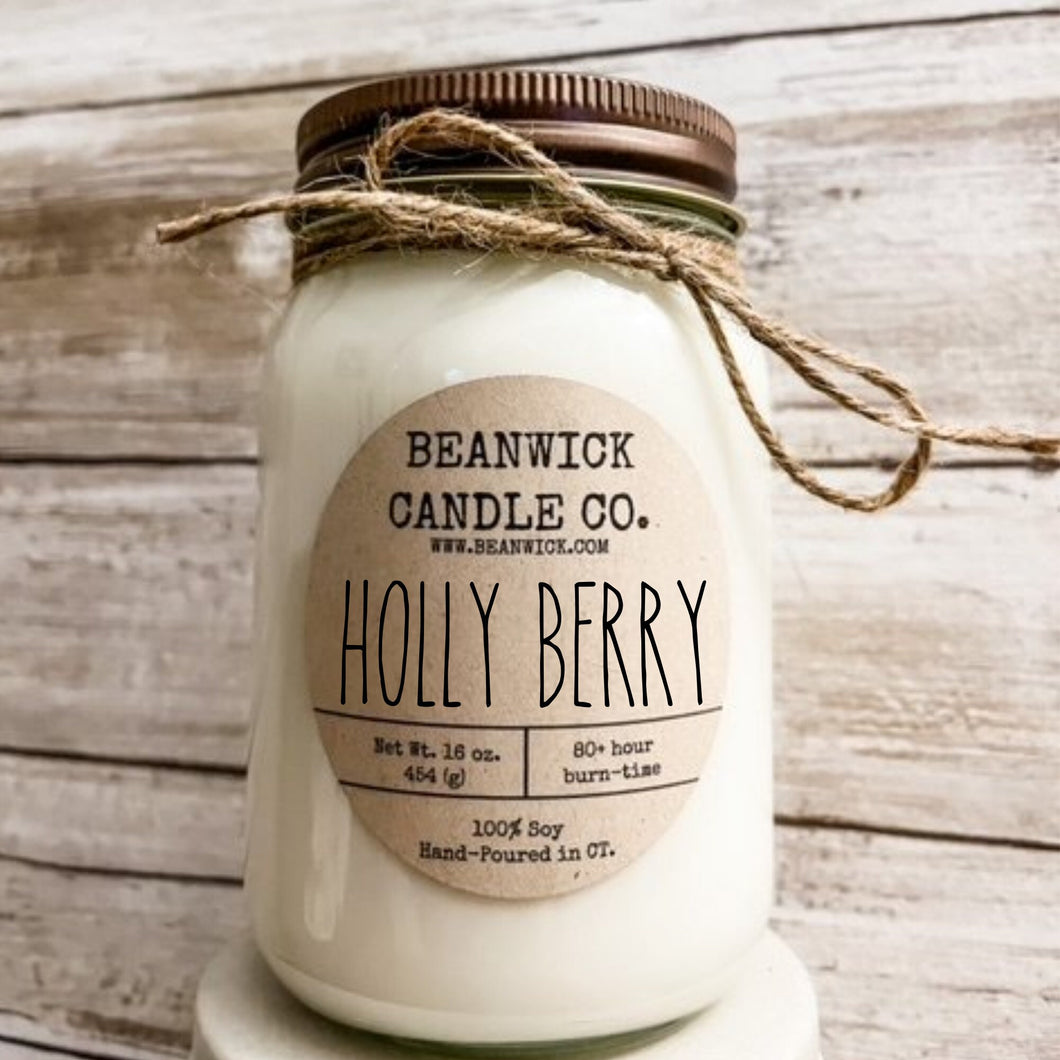 HOLLY BERRY  Soy Candle in Mason Jar Unique Gift