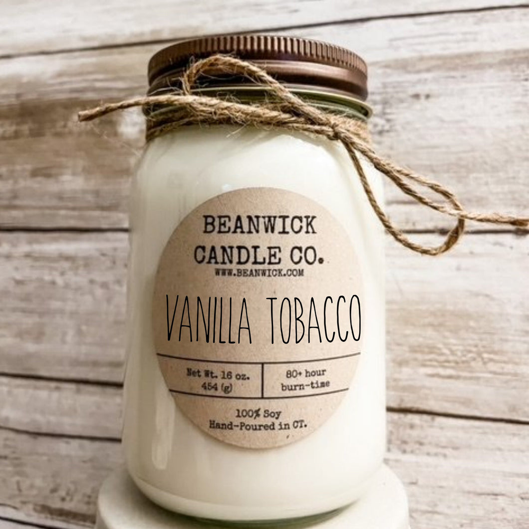 VANILLA TOBACCO  Soy Candle in Mason Jar Unique Gift