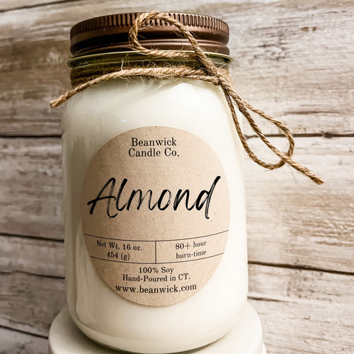 ALMOND Soy Candle in Mason Jar Unique Gift