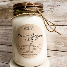 Load image into Gallery viewer, BROWN SUGAR &amp; FIG  Soy Candle in Mason Jar Unique Gift