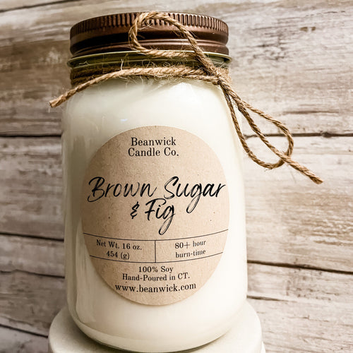 BROWN SUGAR & FIG Soy Candle in Mason Jar Unique Gift