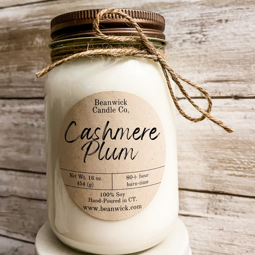 CASHMERE PLUM  Soy Candle in Mason Jar Unique Gift