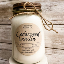 Load image into Gallery viewer, CEDARWOOD VANILLA Soy Candle in Mason Jar Unique Gift