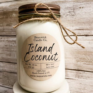 ISLAND COCONUT  Soy Candle in Mason Jar Unique Gift