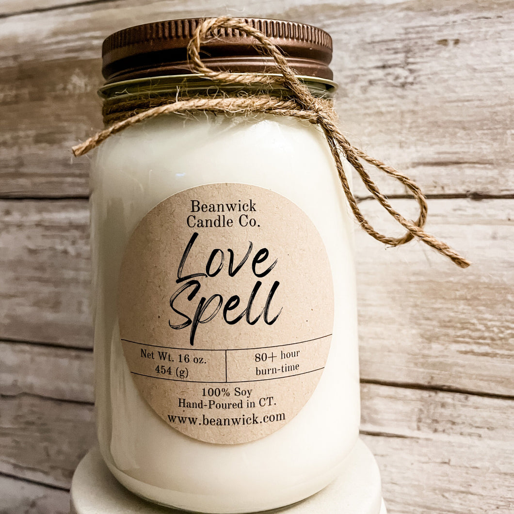 LOVE SPELL  Soy Candle in Mason Jar Unique Gift