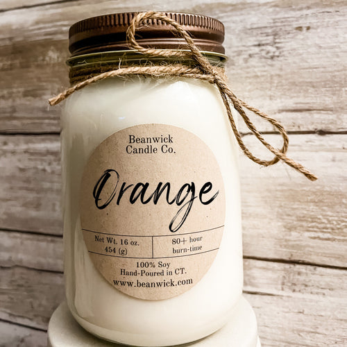 ORANGE Soy Candle in Mason Jar Unique Gift