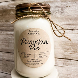 PUMPKIN PIE Soy Candle in Mason Jar Unique Gift