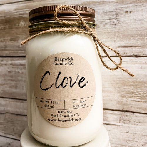 CLOVE Soy Candle in Mason Jar Unique Gift