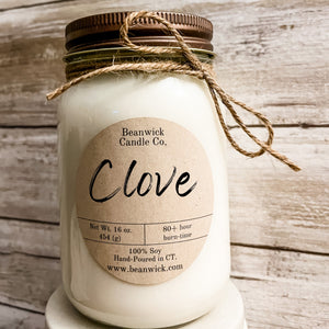 CLOVE Soy Candle in Mason Jar Unique Gift