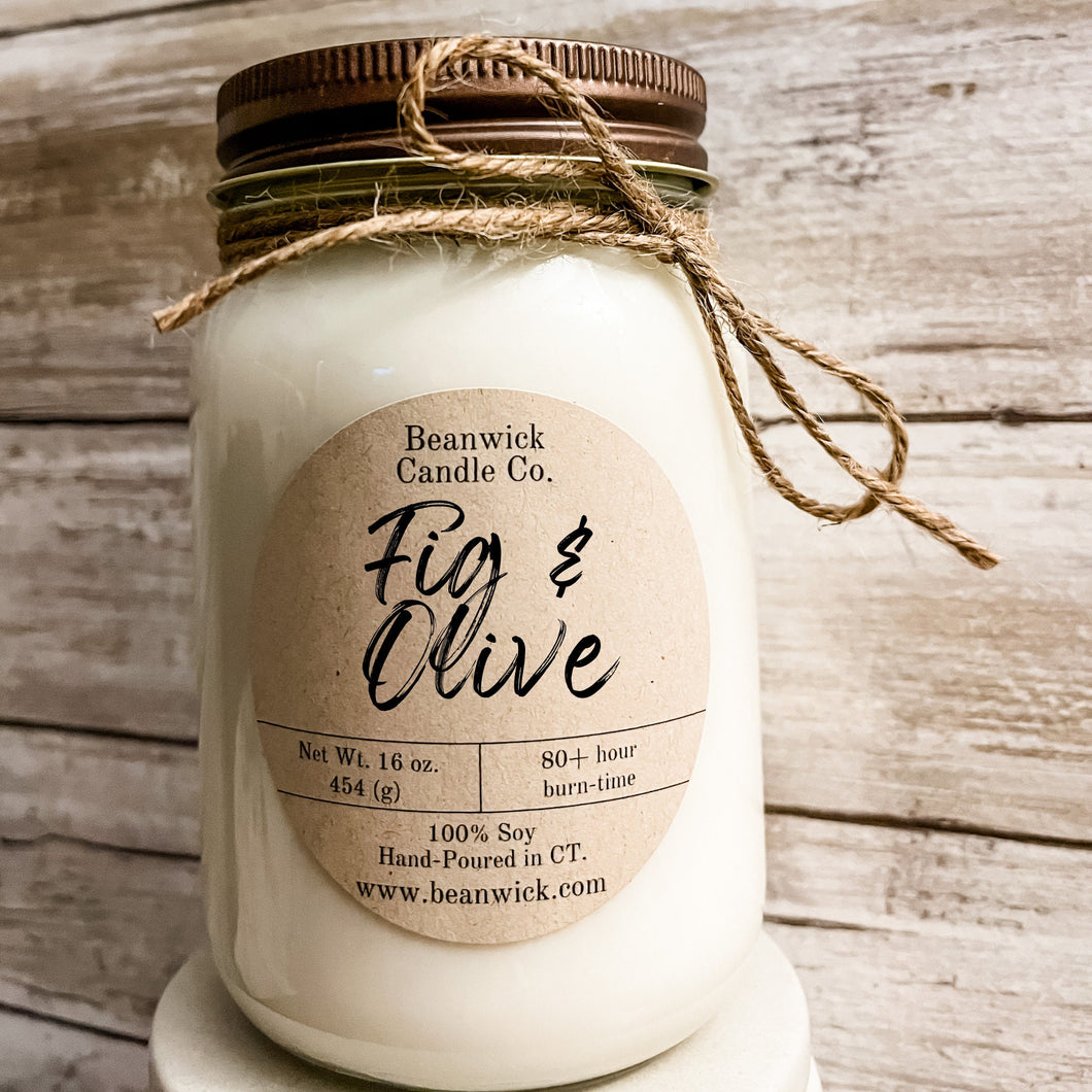 FIG & OLIVE Soy Candle in Mason Jar Unique Gift