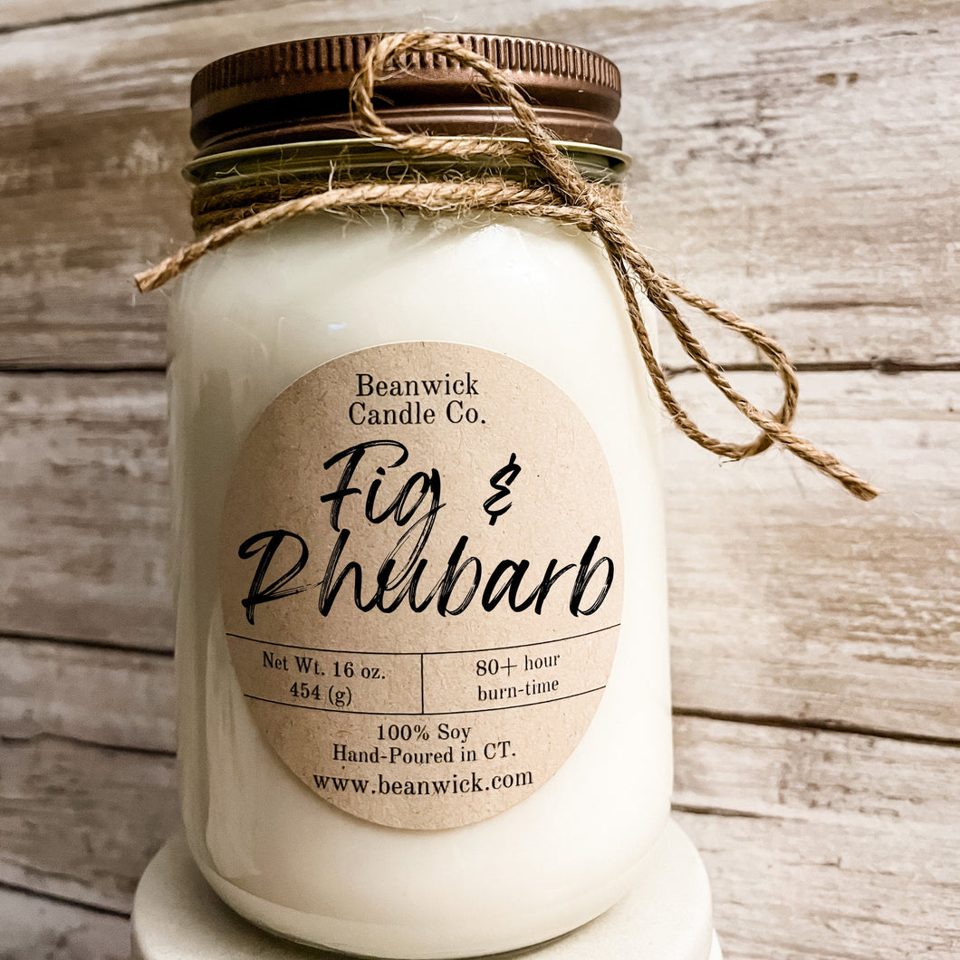 FIG & RHUBARB Soy Candle in Mason Jar Unique Gift