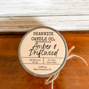 AMBER & DRIFTWOOD   Soy Candle in Mason Jar Unique Gift