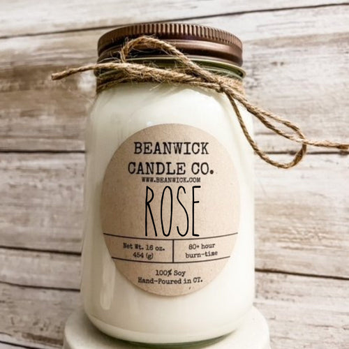 ROSE Soy Candle in Mason Jar Unique Gift