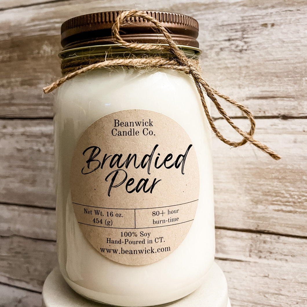 BRANDIED PEAR Soy Candle in Mason Jar Unique Gift