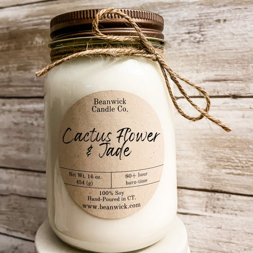 CACTUS FLOWER & JADE Soy Candle in Mason Jar Unique Gift