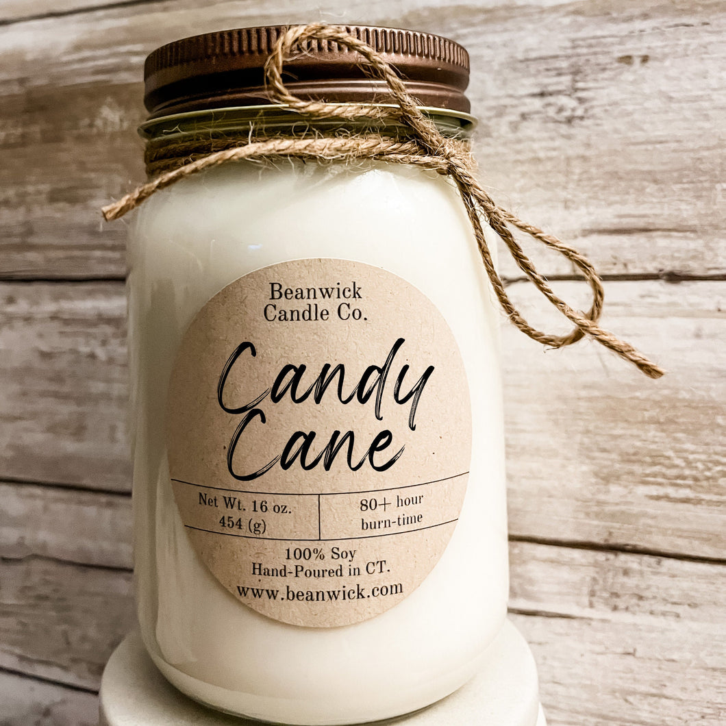 CANDY CANE  Soy Candle in Mason Jar Unique Gift