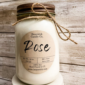 ROSE Soy Candle in Mason Jar Unique Gift