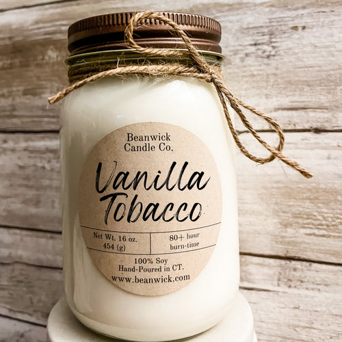 VANILLA TOBACCO Soy Candle in Mason Jar Unique Gift