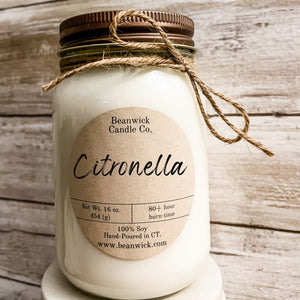 CITRONELLA Soy Candle in Mason Jar Unique Gift