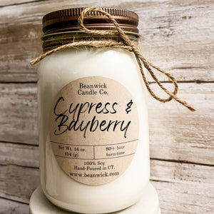 CYPRESS & BAYBERRY Soy Candle in Mason Jar Unique Gift