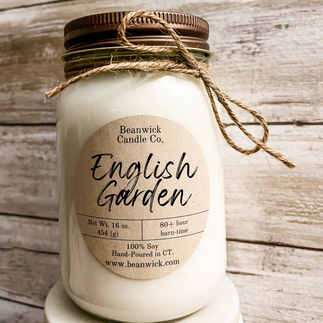 ENGLISH GARDEN Soy Candle in Mason Jar Unique Gift