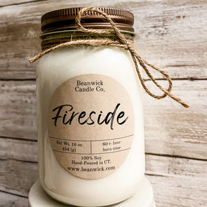 FIRESIDE  Soy Candle in Mason Jar Unique Gift