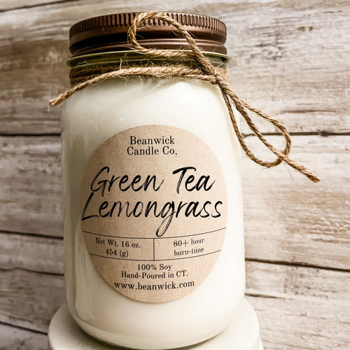 GREEN TEA & LEMONGRASS Soy Candle in Mason Jar Unique Gift