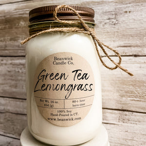 GREEN TEA & LEMONGRASS  Soy Candle in Mason Jar Unique Gift