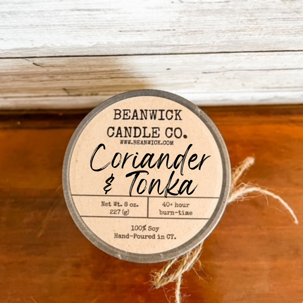 CORIANDER & TONKA   Soy Candle in Mason Jar Unique Gift