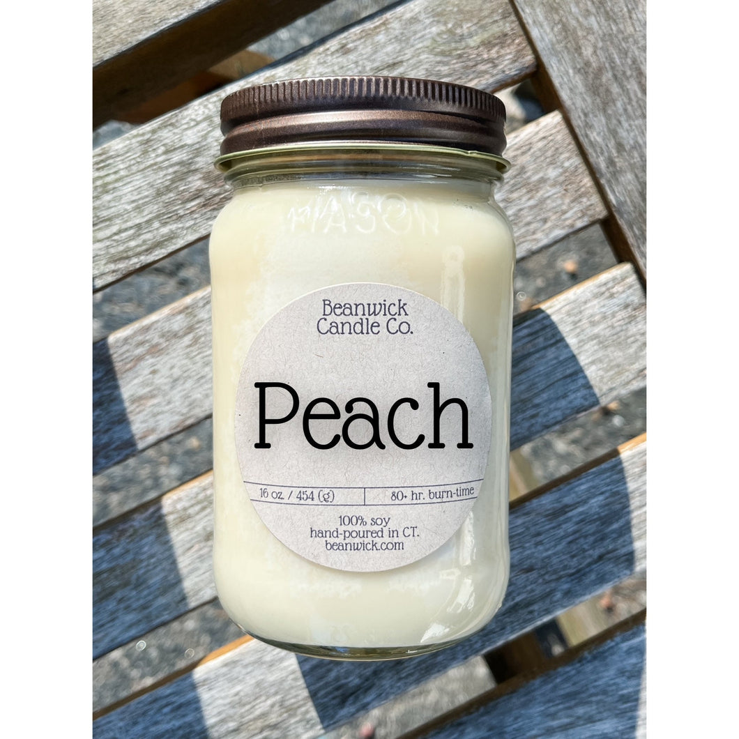 PEACH Soy Candle in Mason Jar Unique Gift