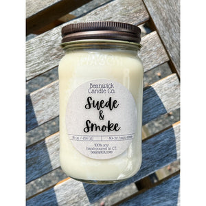 SUEDE & SMOKE Soy Candle in Mason Jar Unique Gift