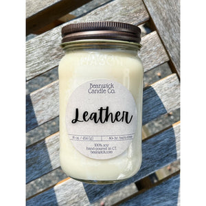 LEATHER Soy Candle in Mason Jar Unique Gift