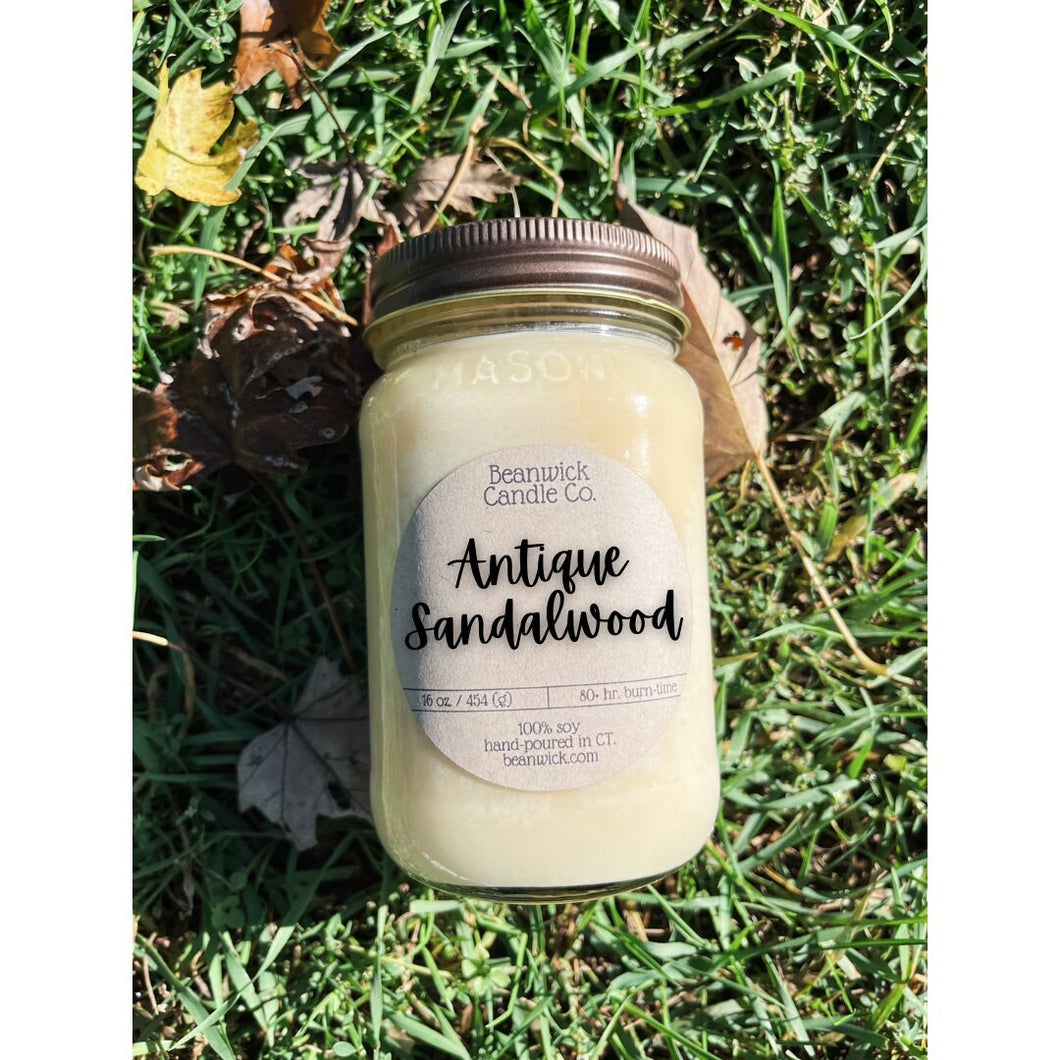 ANTIQUE SANDALWOOD Soy Candle in Mason Jar Unique Gift